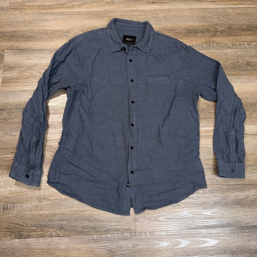 Rails Shirt Mens Large Blue Solid Long Sleeve Button Up Pocket Cotton Casual